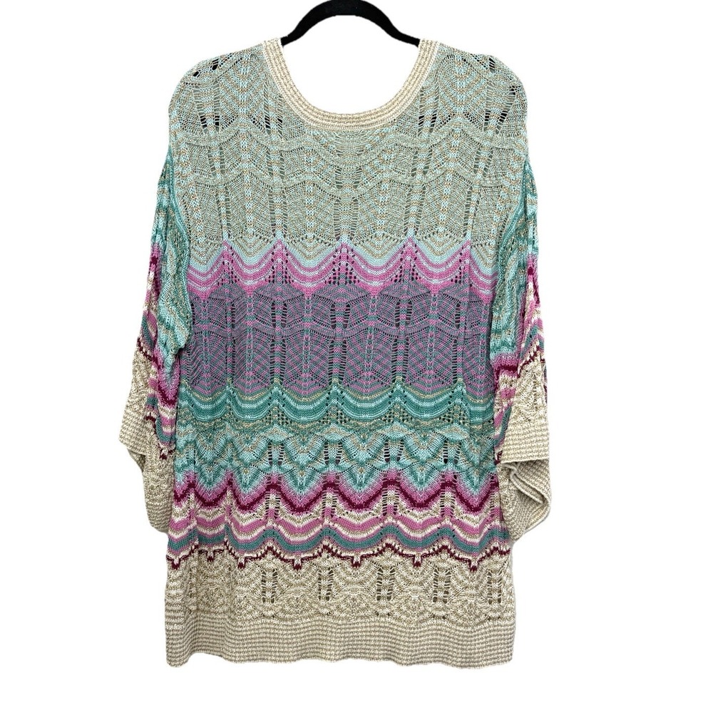 Soft Surroundings Sweater 1X Open Weave Bell Sleeve Boho Knit Tunic Metallic - Picture 13 of 15